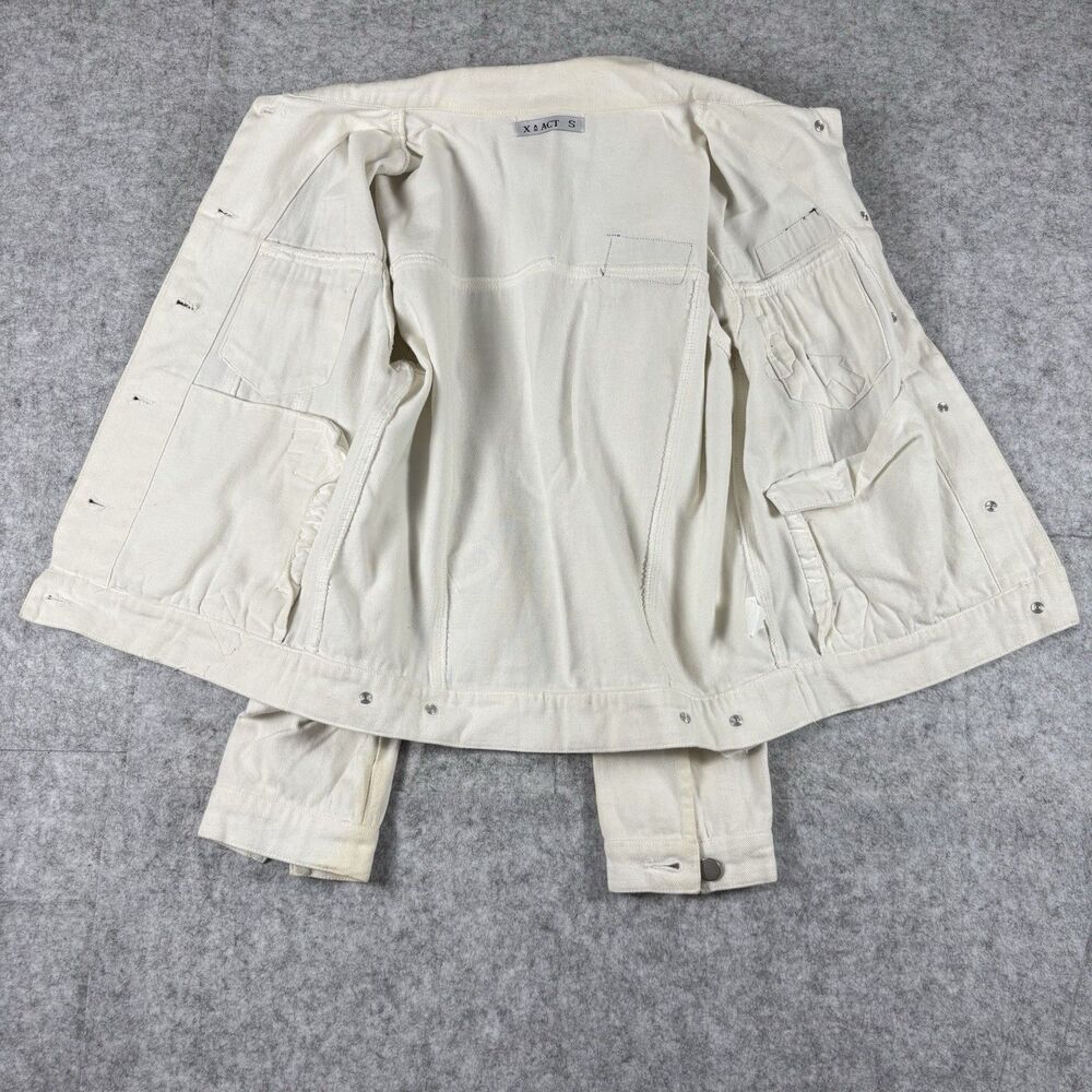 XACT Womens Small White Button Up Denim Jean Jacket w/ Allover Patches - FLAWED - Picture 7 of 16